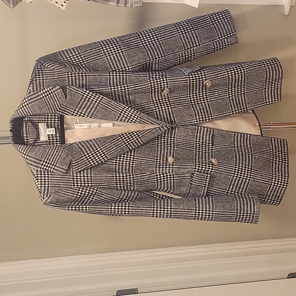 Topshop black and white check double breasted blazer